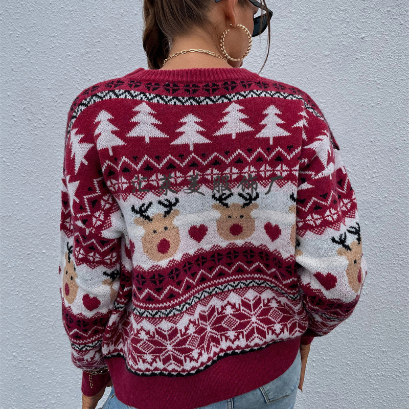 White & Red Reindeer Christmas Women Ugly Sweater