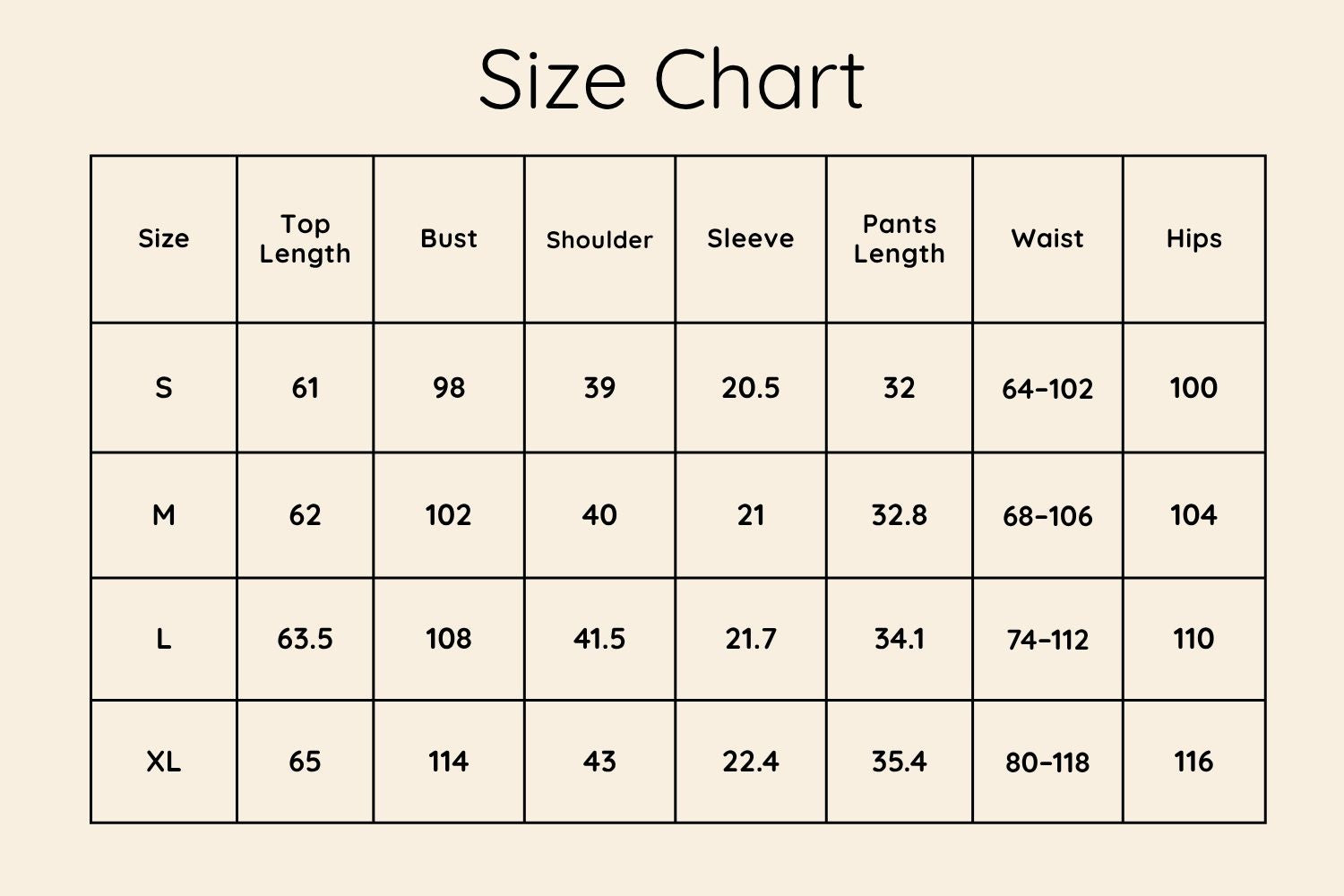 Size Chart CM